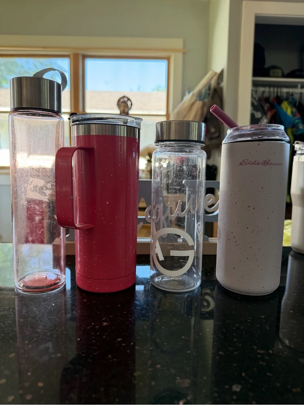 Yeti Tumbler Set in Mint, Pink and Black with Orange Hydro Flask